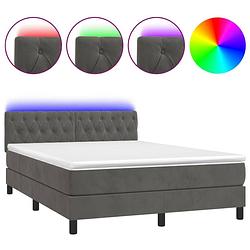 Foto van The living store boxspring - donkergrijs fluweel - 193x144x78/88 cm - inclusief matras en led