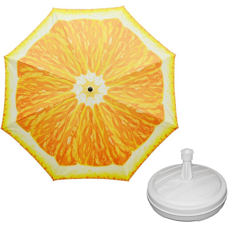 Foto van Parasol - sinaasappel fruit - d160 cm - incl. draagtas - parasolvoet - 42 cm - parasols