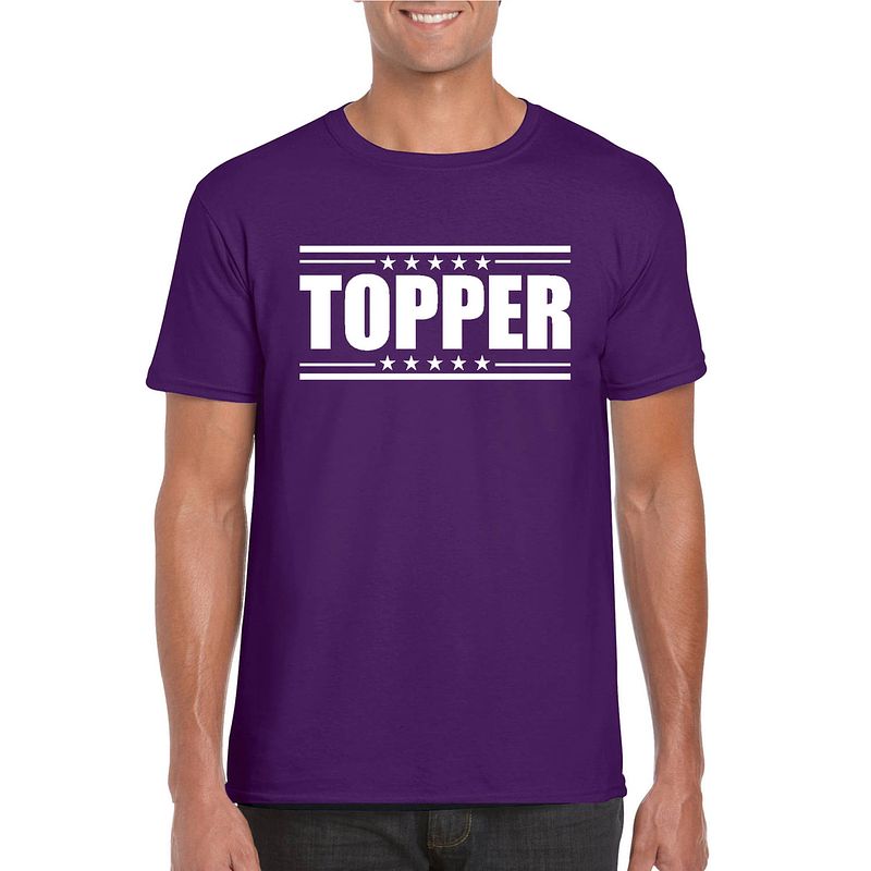 Foto van Toppers paars topper shirt met witte letters heren xl - feestshirts