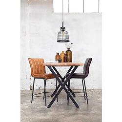 Foto van Giga meubel eettafel hout - metalen frame - 4cm dik blad - countertafel wigge 140cm - giga
