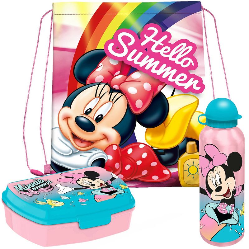 Foto van Disney minnie mouse lunchbox set voor kinderen - 3-delig - roze - incl. gymtas/schooltas - lunchboxen