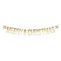 Foto van Merry christmas kerst feest/party banner letterslinger versiering karton 175 cm - feestslingers