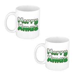 Foto van 4x stuks merry christmas sweater print kerstmok / kerstbeker wit 300 ml - bekers