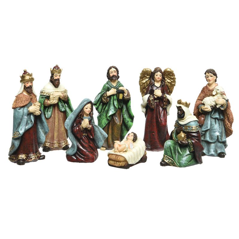 Foto van Decoris kerststalbeelden - set 8x stuks - tot 9 cm - polyresin - kerststallen