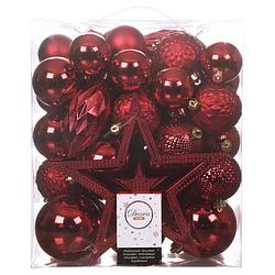 Foto van Set 66x stuks kunststof kerstballen met ster piek rood - kerstbal