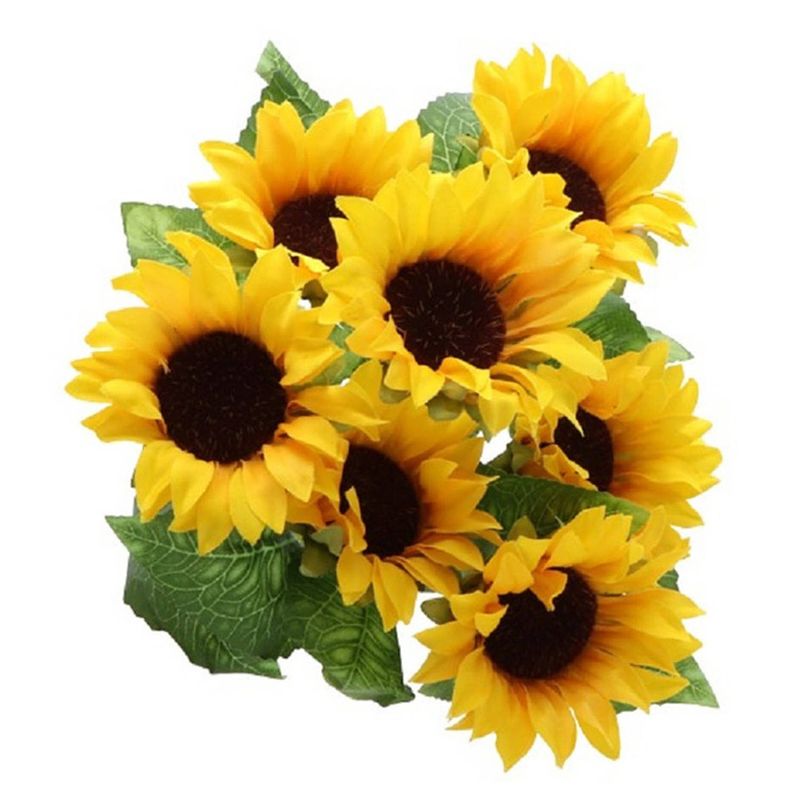 Foto van Chaks zonnebloemen kunstbloemen boeket - 7x - geel - h34 cm - kunstbloemen