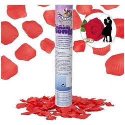 Foto van Discountershop 1x party popper rozenblaadjes rood - 30 cm roos papier - confetti kanon - confettishooter