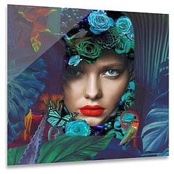 Foto van Ter halle® glasschilderij 80 x 80 cm gezicht vrouw jungle