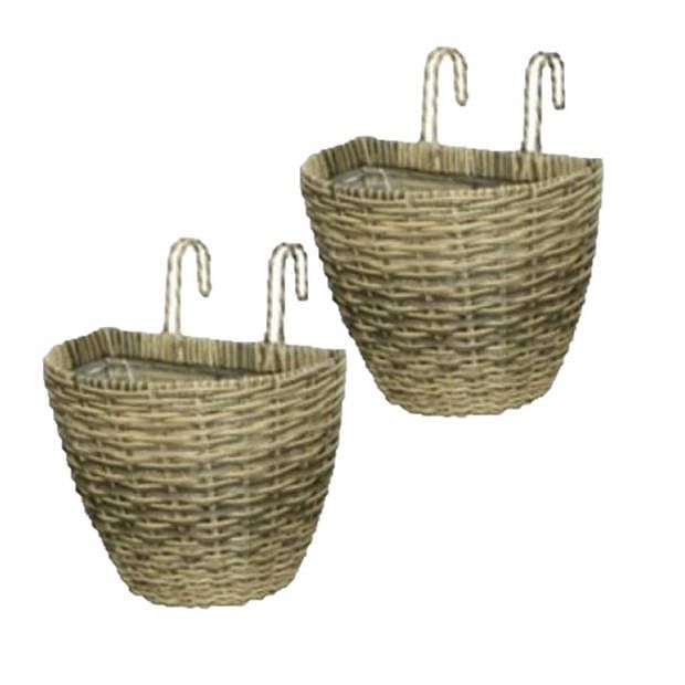 Foto van 3x stuks balkonmand/plantenmand/plantenbak lichtbruin rotan 38 cm - plantenbakken