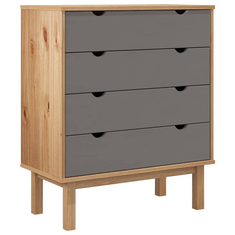 Foto van The living store otta houten ladekast - 76.5 x 39.5 x 90 cm - massief grenenhout - 4 lades