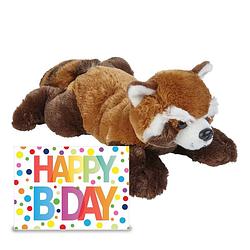 Foto van Knuffel rode panda 25 cm cadeau sturen met xl happy birthday wenskaart - knuffeldier