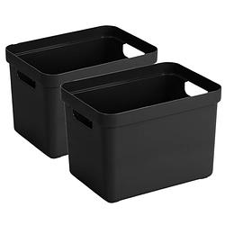 Foto van 2x stuks zwarte opbergboxen/opbergmanden 18 liter kunststof - opbergbox