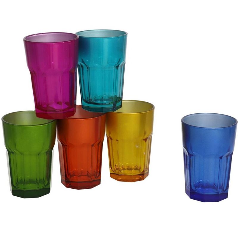 Foto van 12x stuks gekleurde drinkglazen 380 ml van glas - drinkglazen