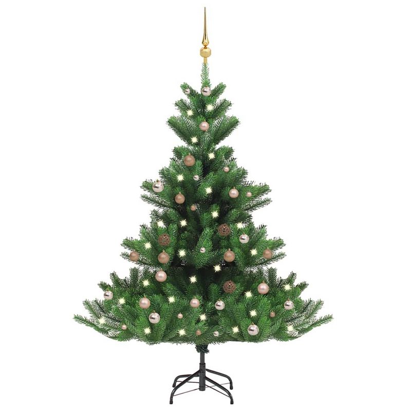 Foto van Vidaxl kunstkerstboom nordmann met led's en kerstballen 180 cm groen