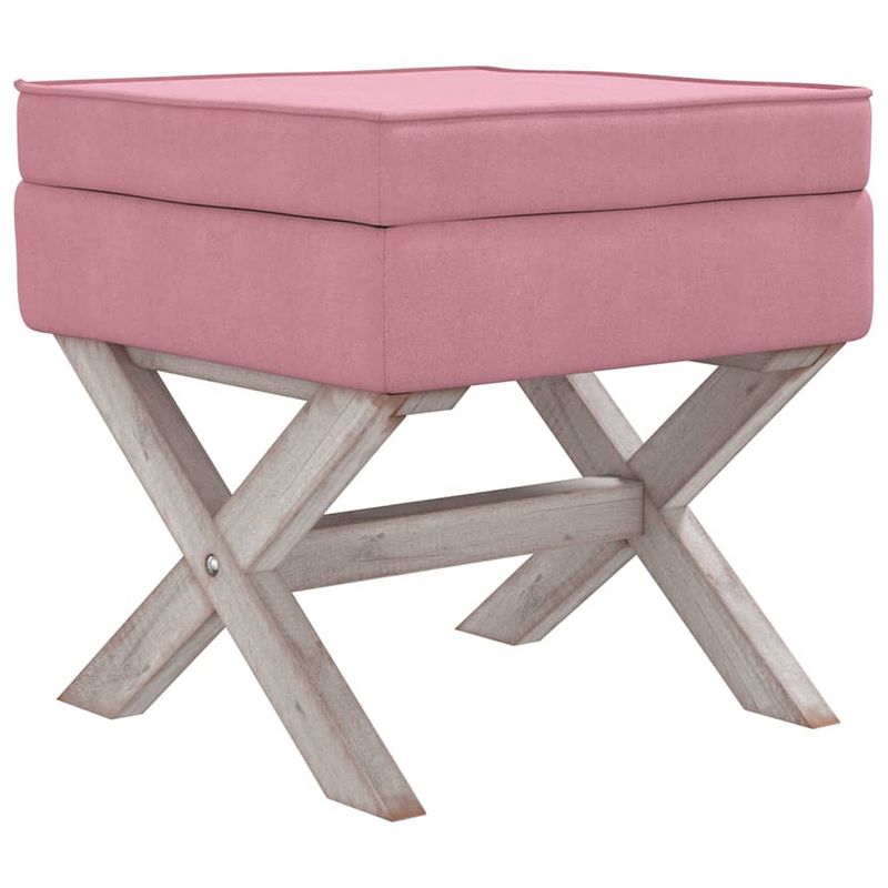 Foto van The living store franse vintage roze fluwelen opbergkruk - 45 x 45 x 49 cm - stabiele houten poten