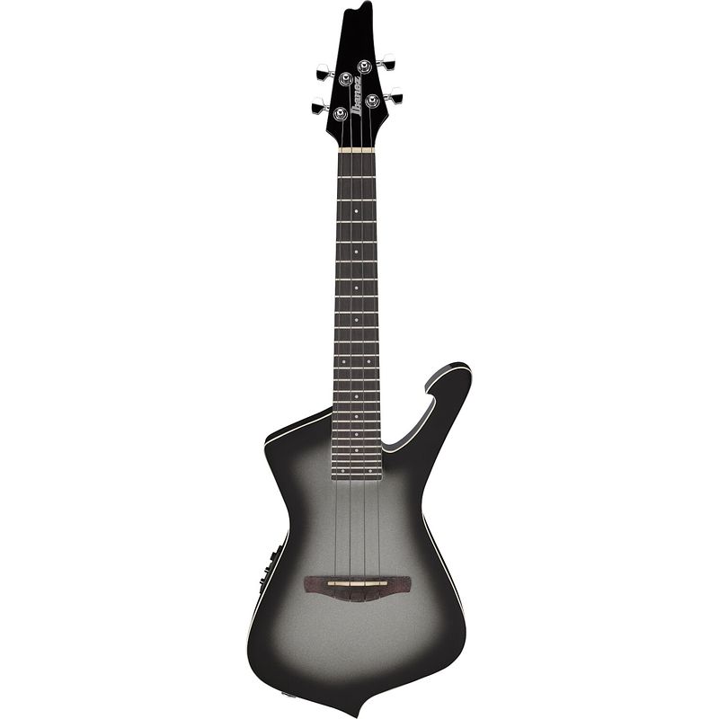 Foto van Ibanez uict100 metallic gray sunburst high gloss elektrisch-akoestische tenor ukelele met gigbag