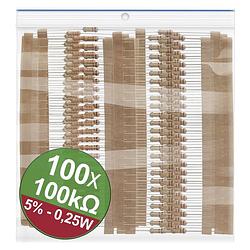 Foto van Quadrios 22p077 koolfilmweerstand assortiment 100 kω axiaal bedraad 0.25 w 5 % 1 set(s)