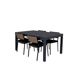 Foto van Marbella tuinmeubelset tafel 100x160/240cm en 4 stoel paola zwart.