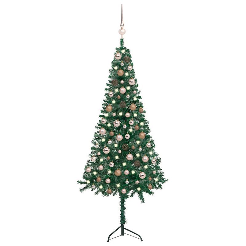 Foto van Vidaxl kunstkerstboom met led's en kerstballen hoek 150 cm pvc groen