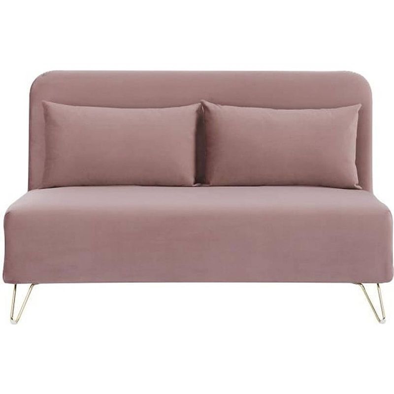 Foto van 2-zits ombouwbank - roze fluweel met gouden poten - scandinavische stijl - l 130 x d 90 x h 81 cm - deplo