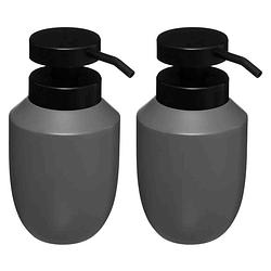Foto van 2x stuks zeeppompjes/zeepdispensers van kunststeen - grijs - 320 ml - zeeppompjes