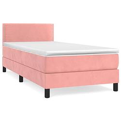 Foto van The living store boxspringbed roze - 203 x 80 x 78/88 cm - fluweel - pocketvering - middelharde ondersteuning -