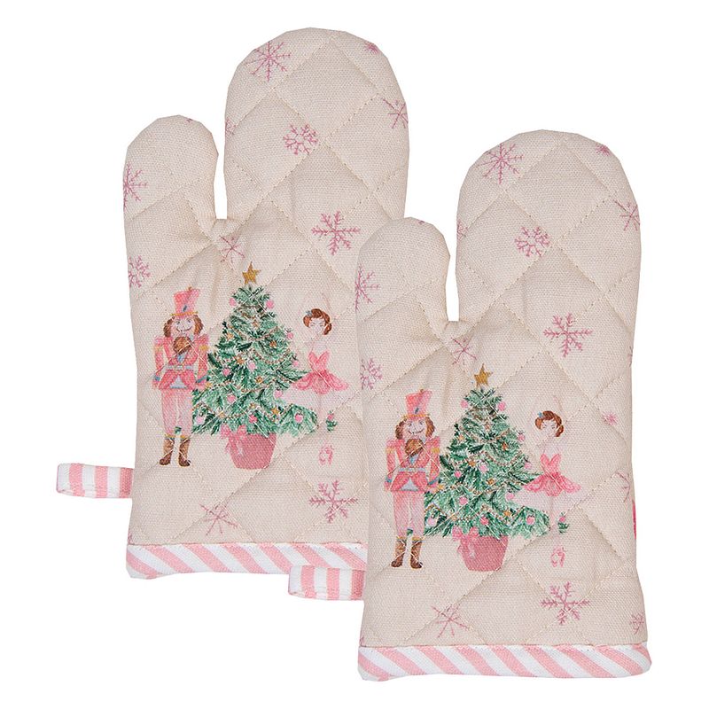 Foto van Haes deco - set van 2 ovenwanten voor een kind - 12x21 cm - 100% katoen - pastel nutcracker