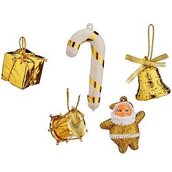 Foto van 24x stuks kunststof kerstornamenten inclusief piek goud voor een mini kerstboom - kerstbal