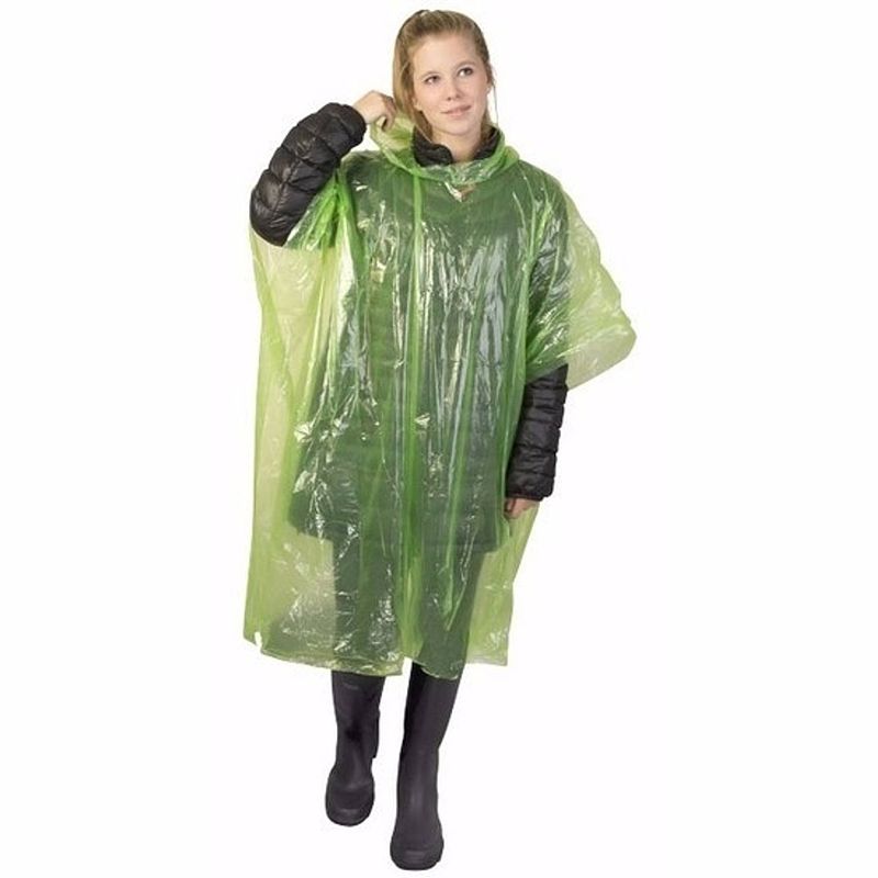 Foto van 3x groene noodponcho doorschijnend - regenponcho'ss