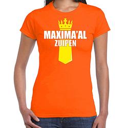 Foto van Oranje queen maximaal zuipen shirt met kroontje - koningsdag t-shirt voor dames xs - feestshirts