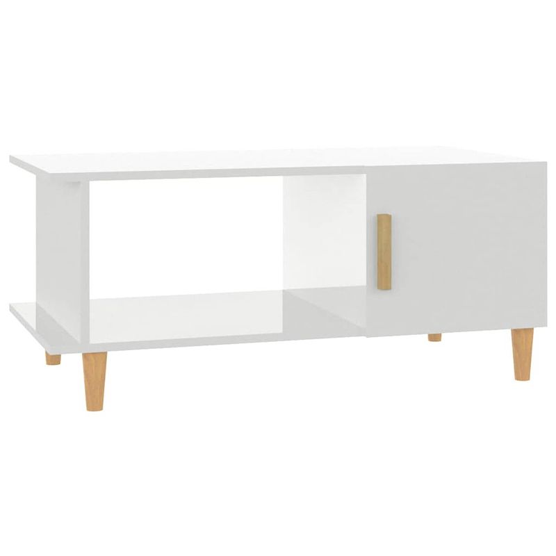 Foto van The living store salontafel - hoogglans wit - 90 x 50 x 40 cm -steve - opbergvak - minimalistisch design