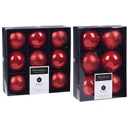 Foto van Kerstversiering kunststof kerstballen rood 6 en 8 cm pakket van 30x stuks - kerstbal