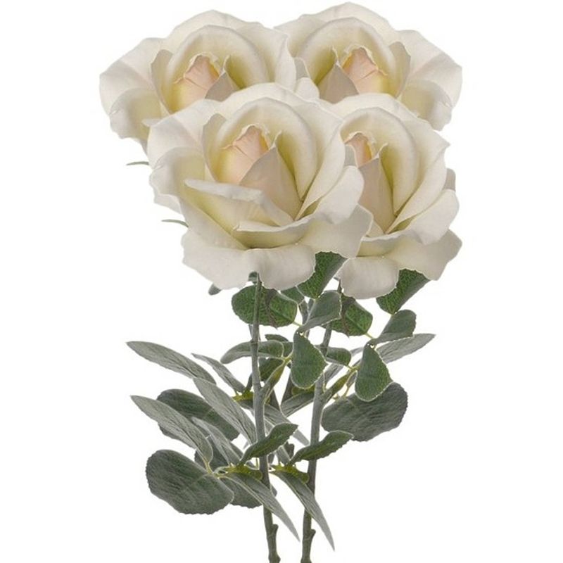 Foto van 4x creme witte rozen/roos kunstbloemen 37 cm - kunstbloemen