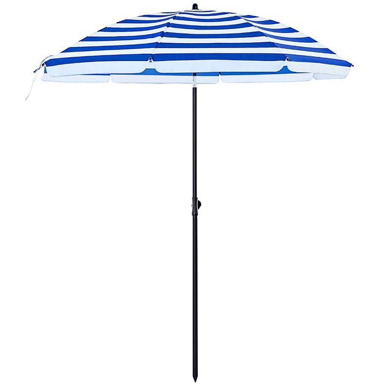 Foto van Acaza parasol 180 cm diameter, rond / achthoekige strandparasol, knikbaar, kantelbaar, met draagtas - wit en blauw
