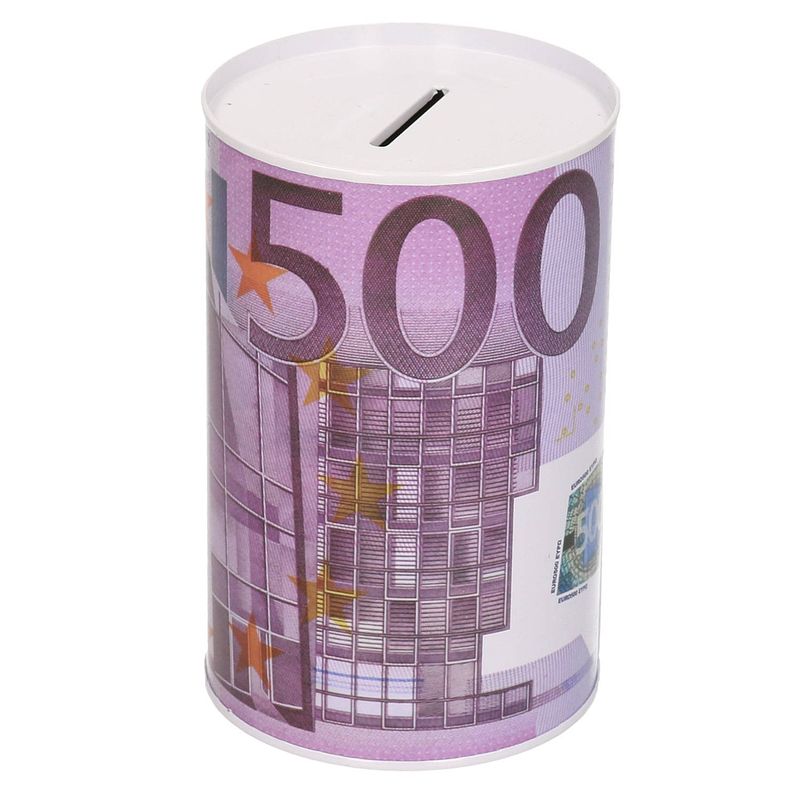 Foto van Spaarpot blik 500 euro biljet 8 x 15 cm - spaarpotten
