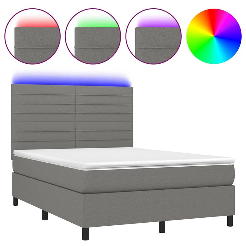 Foto van The living store boxspring donkergrijs - 203x144x118/128 cm - met verstelbaar hoofdbord en led-verlichting