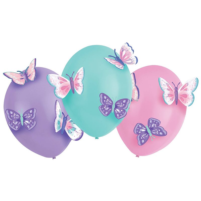 Foto van Amscan ballonnen flutter 35,5 cm latex roze/lila/aqua 4-delig