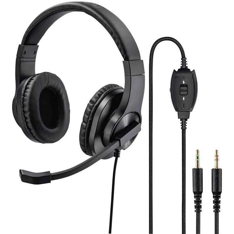 Foto van Hama hs-p300 on ear headset kabel computer stereo zwart volumeregeling, microfoon uitschakelbaar (mute)