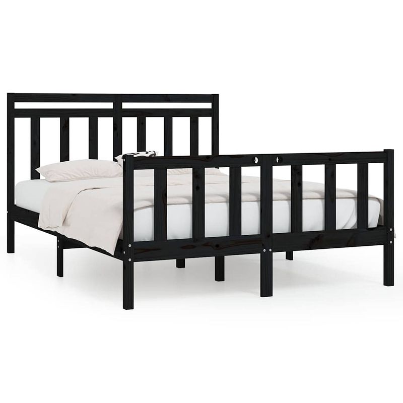 Foto van The living store bedframe - klassiek houten - massief grenenhout - 205.5 x 126 x 100 cm - zwart