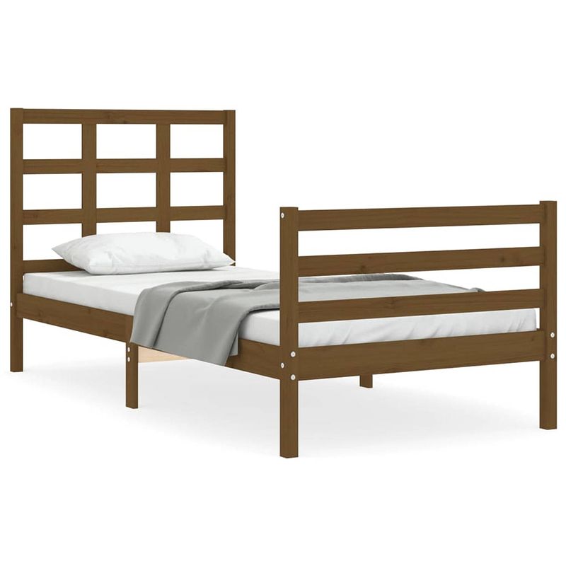 Foto van The living store massief grenenhouten bedframe - 205.5 x 95.5 x 100 cm - multiplex lattenbodem - honingbruin