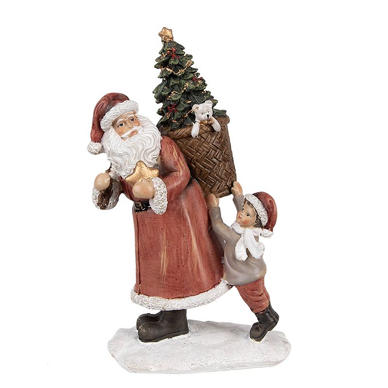 Foto van Clayre & eef beeld kerstman 19 cm rood polyresin kerstfiguren rood kerstfiguren