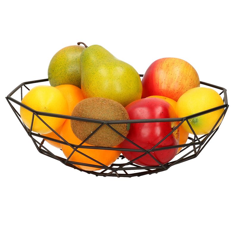 Foto van Metalen fruitmand/fruitschaal zwart rond 28 x 9 cm - fruitschalen