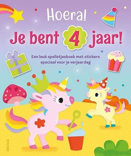 Foto van Doeboek hoera! je bent 4 jaar! eenhoorns