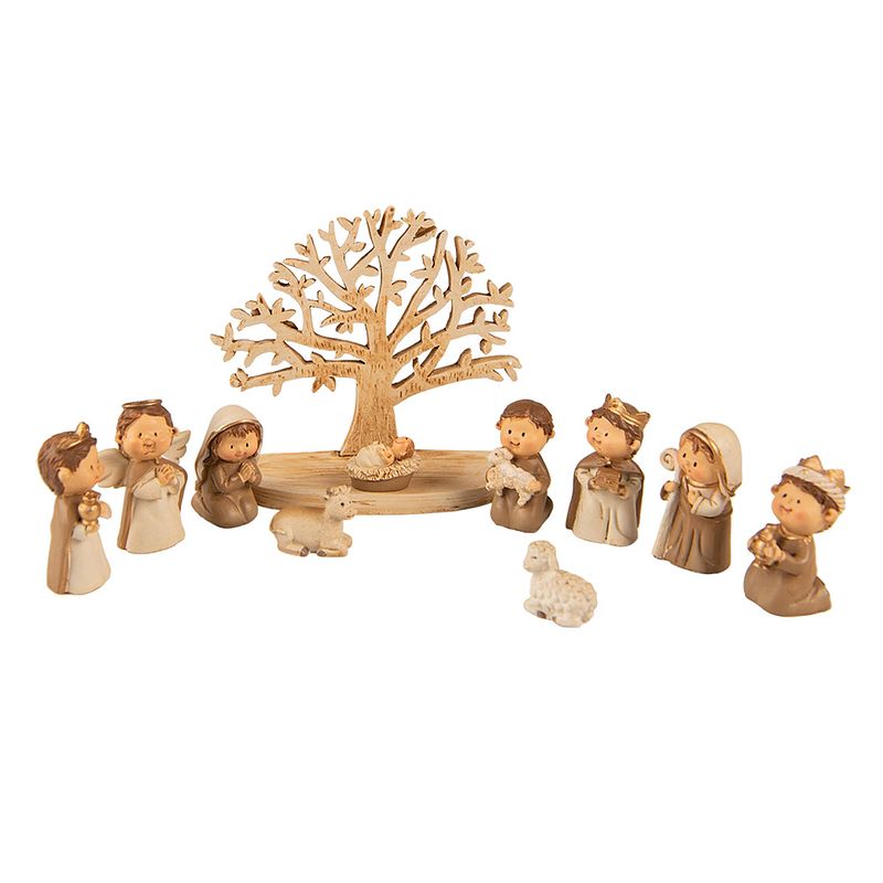 Foto van Clayre & eef beeld kerstgroep 10 cm bruin kunststof kerstdecoratie beeld decoratie decoratieve accessoires bruin