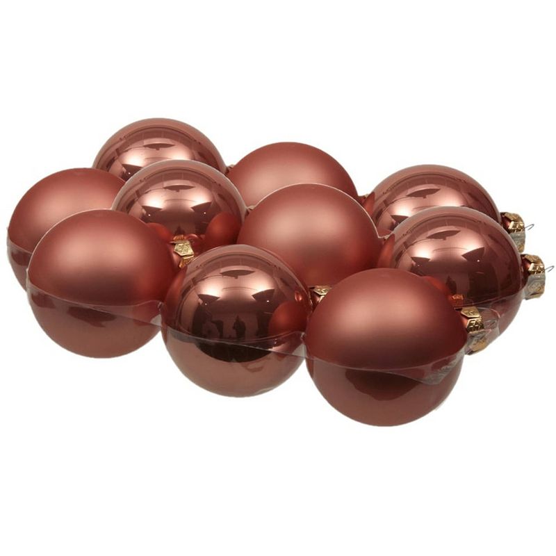 Foto van 12x stuks glazen kerstballen koraal roze 8 cm mat/glans - kerstbal