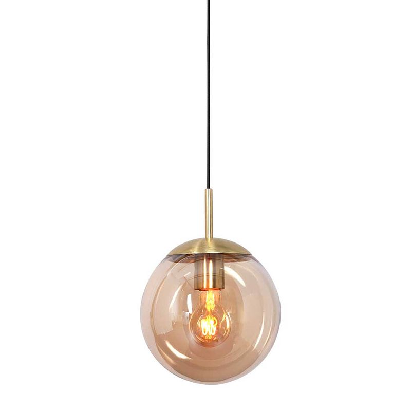 Foto van Steinhauer bollique hanglamp - in hoogte verstelbaar - e27 (grote fitting) - [amberkleurig] en messing en zwart