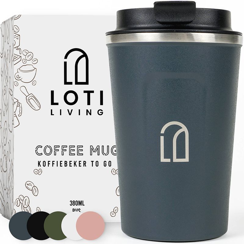 Foto van Loti living koffiebeker to go - thermosbeker - koffiebeker onderweg - theebeker - travel mug - 380ml - blauw