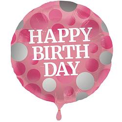 Foto van Folat folieballon happy birthday 45 cm roze/wit