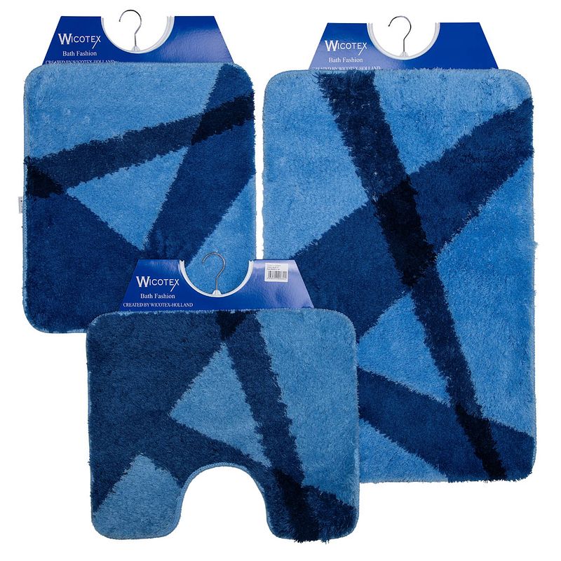 Foto van Wicotex-badmatset-badmat-toiletmat-bidetmat blauw gestreept