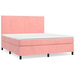 Foto van Vidaxl boxspring met matras fluweel roze 180x200 cm